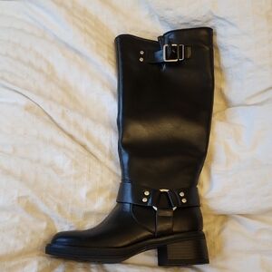 Call It Spring Black Over the Knee Buckle Boots